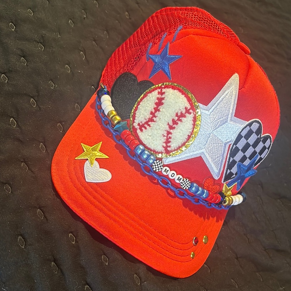 Red Baseball Embroidered Cap